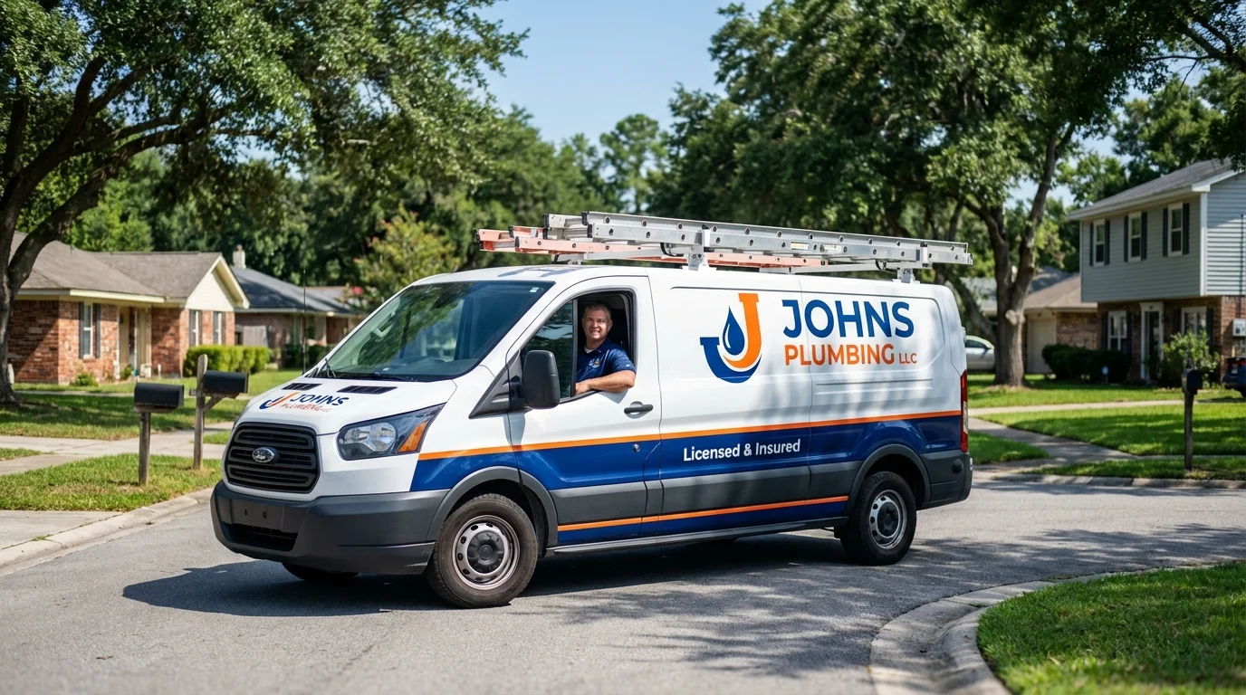 Johns Plumbing LLC service van in Nora Springs, IA