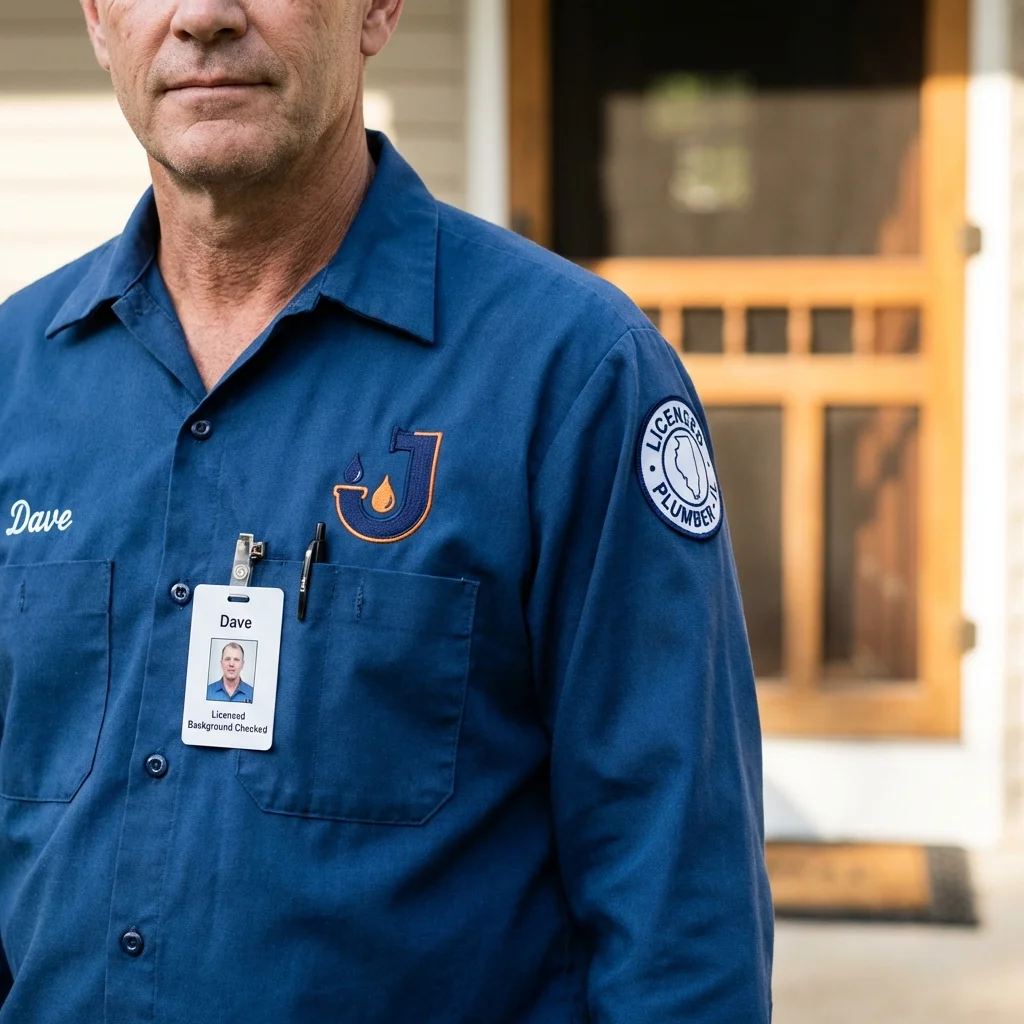 Licensed plumber showing ID badge in Nora Springs, IA
