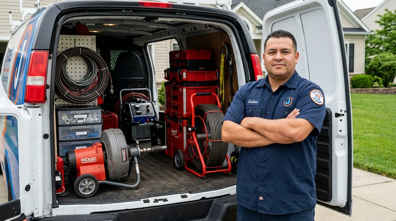 Professional drain cleaning equipment and Johns Plumbing LLC plumber in Nora Springs