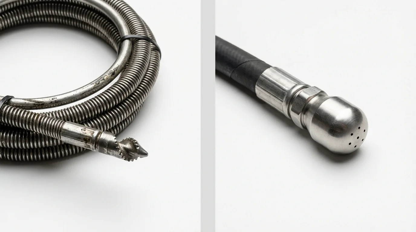 Drain snake cable and hydro jetting nozzle used for drain cleaning in Nora Springs, IA
