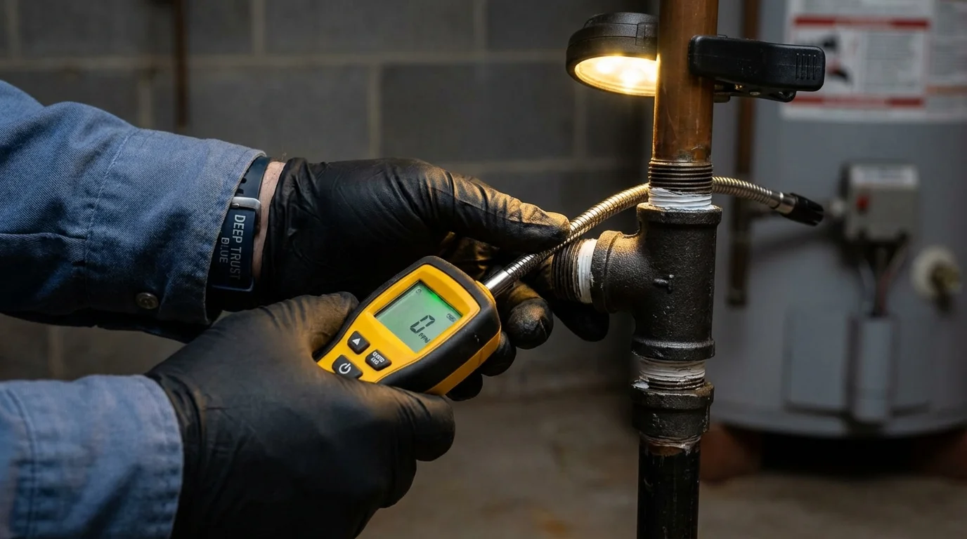Gas leak detection with electronic sniffer by Johns Plumbing LLC in Nora Springs