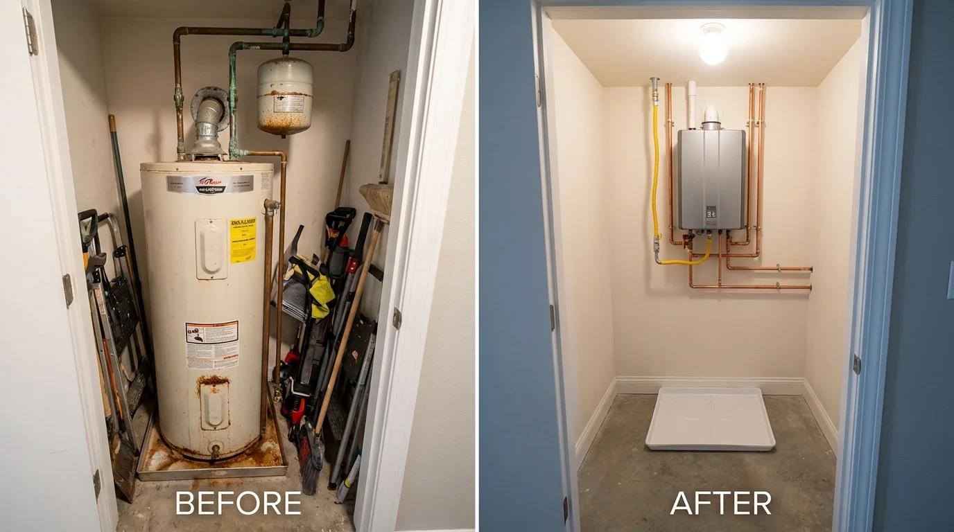 Tank water heater versus wall-mounted tankless unit comparison for Nora Springs, IA homeowners
